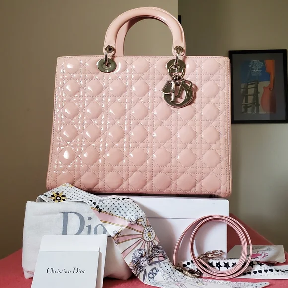 Lady Dior pink patent silver hard ware large bag - Picture 14 of 14